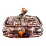 Jasba 25 Lidded Candy Box with Orange Tulip Handle, West-German Mid-Century Fat Lava Bonbonnière