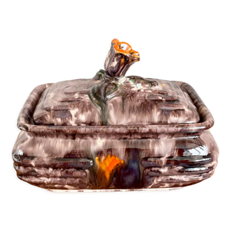 Boîte de bonbons Jasba 25 couvercles avec poignée tulipe orange, Bonbonnière de lave grasse du milieu du siècle ouest-allemande