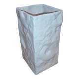 Petit vase carré vintage italien,  en céramique blanche,  décor fossil