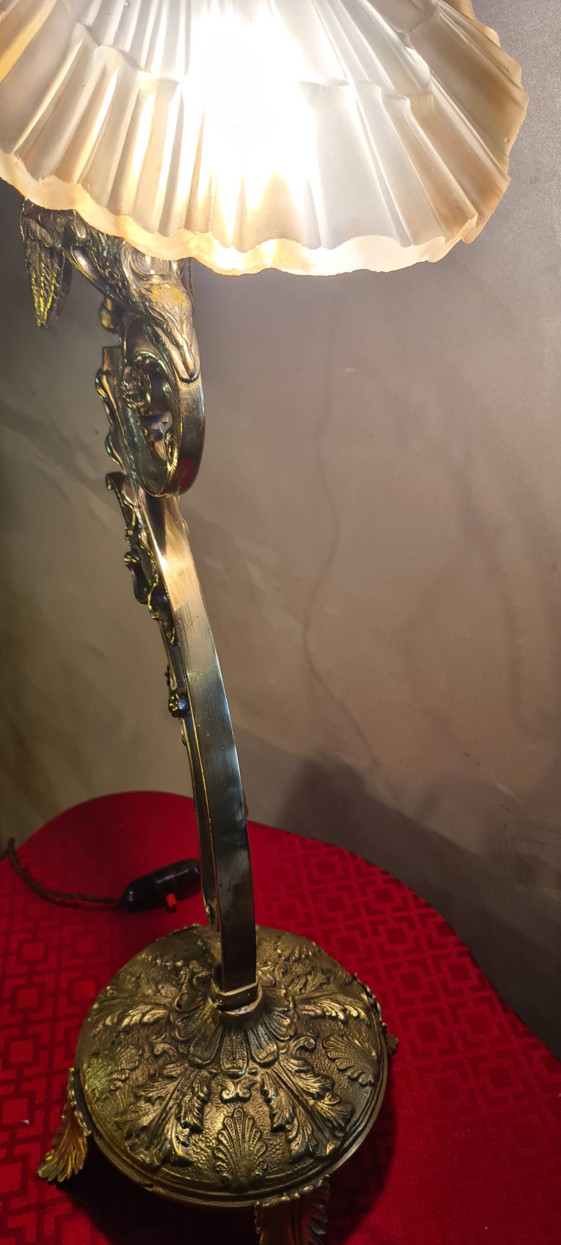 gilded bronze lamp 58x25x6kg glass shell lampshade 1960 original electric o