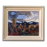 Mid-century modern swedish vintage landscape oil painting