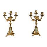 Pair of candelabra in gilded spelter and onyx – 1940