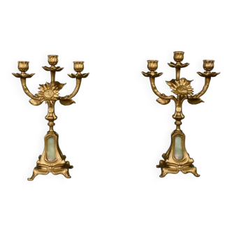 Pair of candelabra in gilded spelter and onyx – 1940