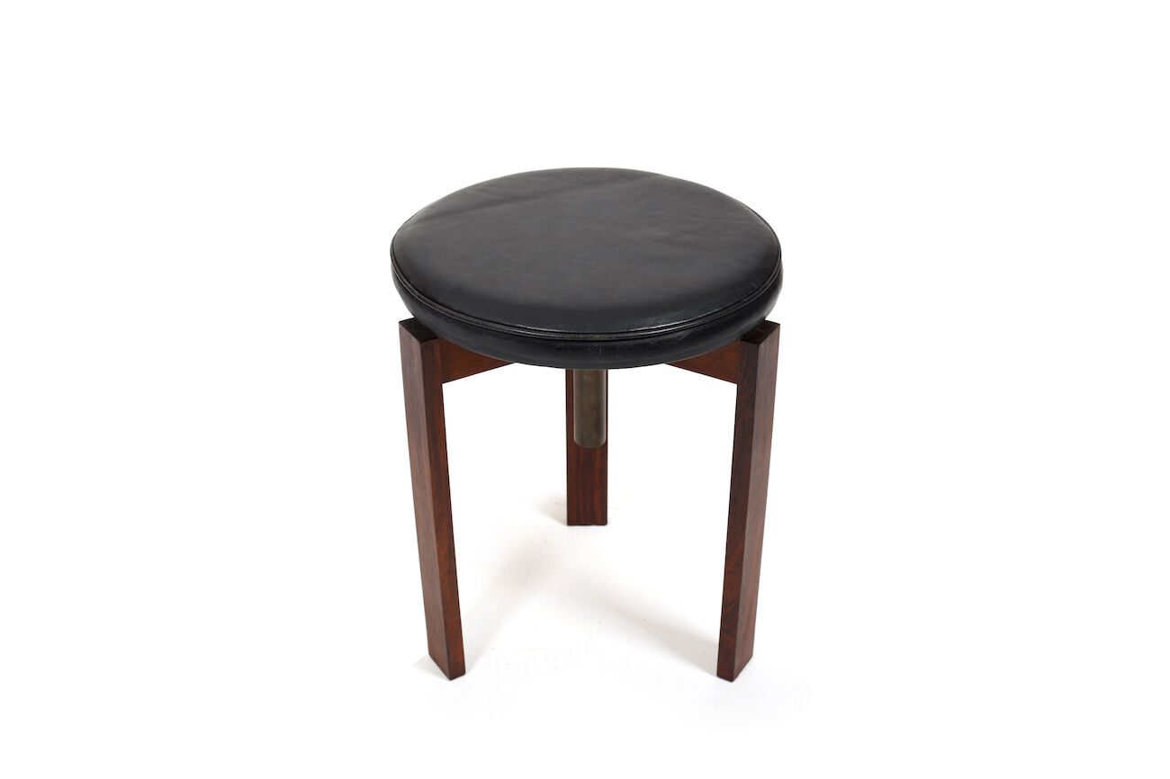 Tabouret danois réglable en hauteur avec cuir noir 1960