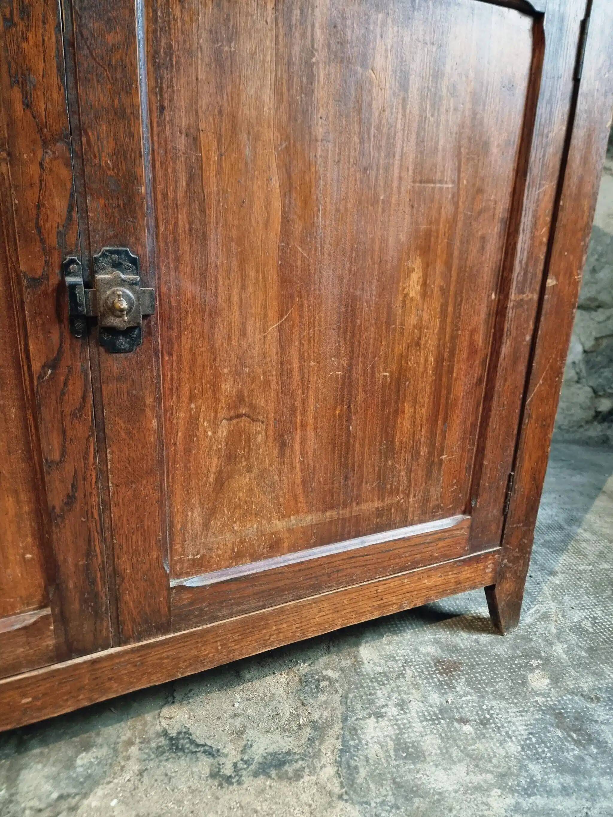 Vintage French Sideboard | 1920s Oak and Poplar Buffet with Locking Doors | Rustic Farmhouse Storage