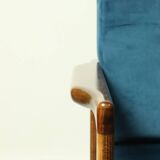 Vintage armchair navy blue velvet Mid century modern design by Zenon Bączyk 1965