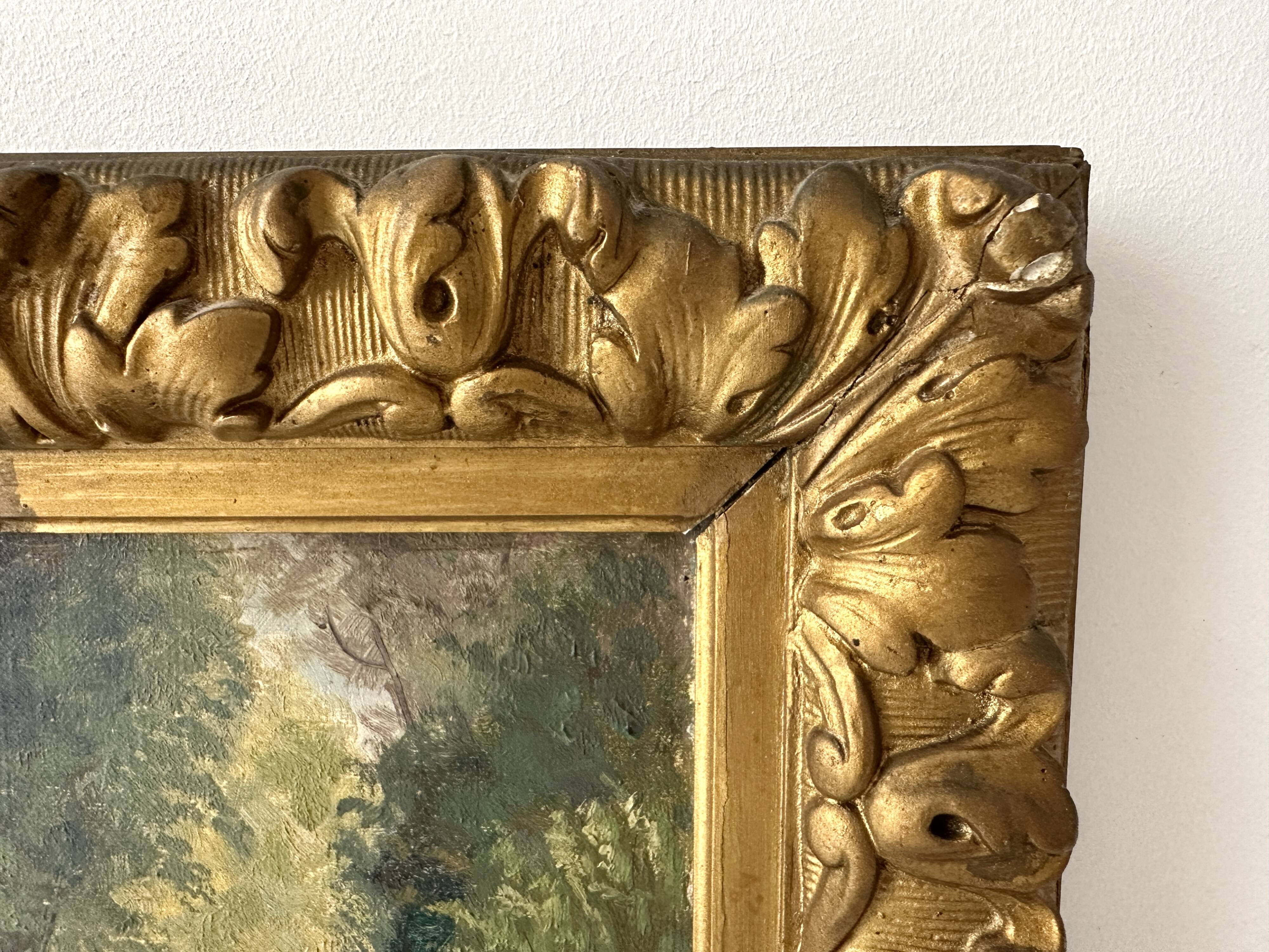 Oil on canvas of a Norman landscape with cows circa 1900.