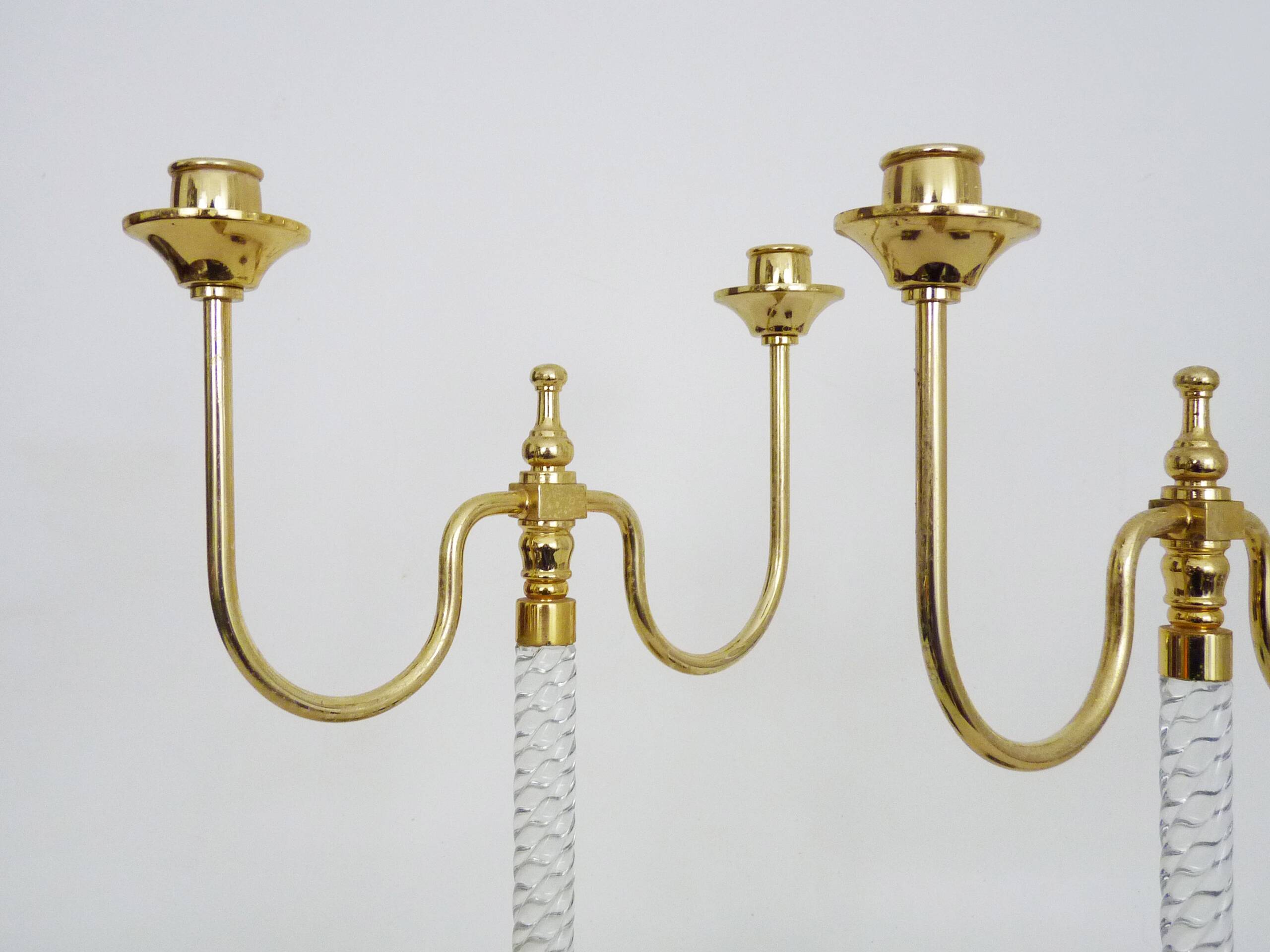 Pair of large candlesticks, Restoration style in brass, black marble, glass. 19th century