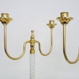 Pair of large candlesticks, Restoration style in brass, black marble, glass. 19th century