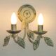 Pair of Vintage Italian Double Wall Lights Leaf Detail Green & Gold Finish