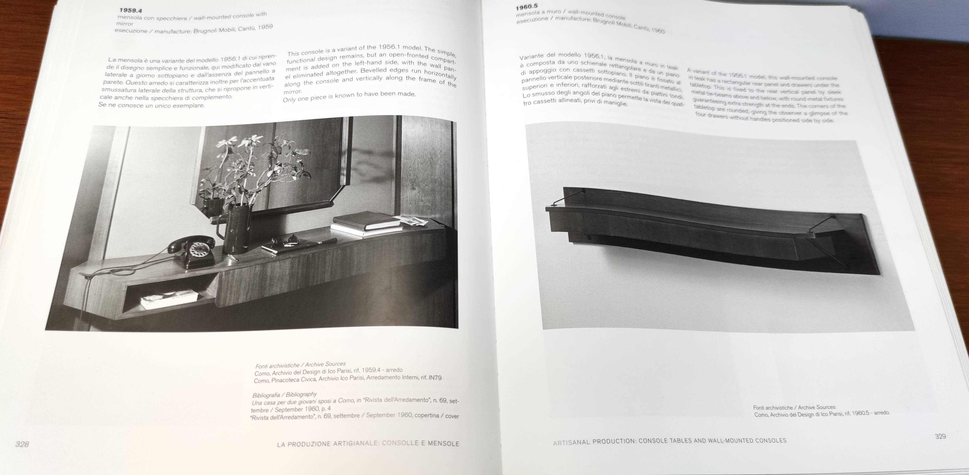 Entryway Set of Wall Mirror, Walnut Console and Bench by Brugnoli, Italy