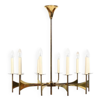 High Quality Ten Armed Brass Chandelier 1960s.