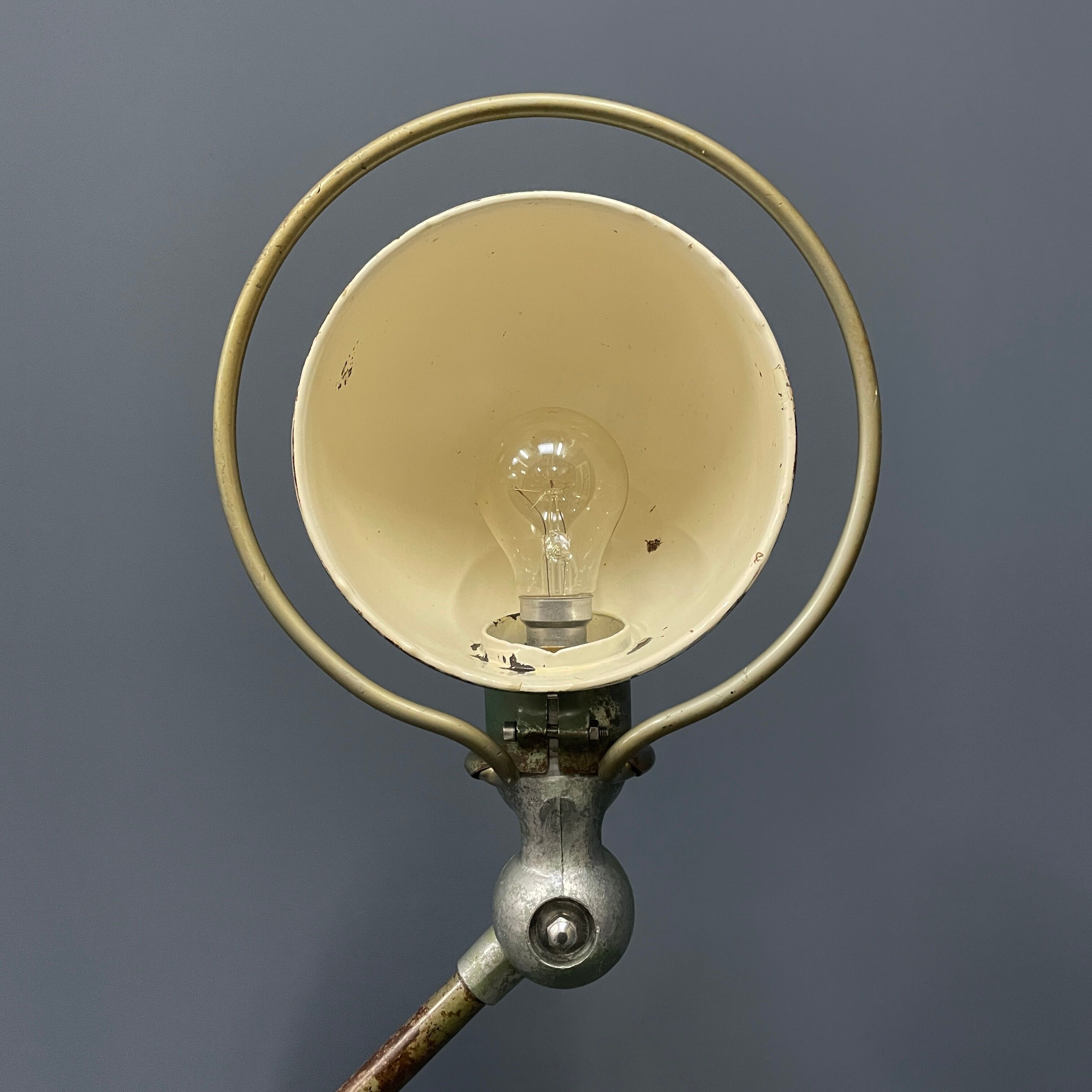 3 arm vespa green patina Jieldé lamp on cast iron base