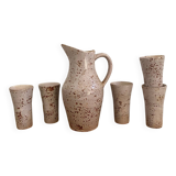 Service à orangeade en grès moucheté signé Farah, Vallauris années 1960-70