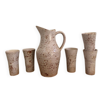 Service à orangeade en grès moucheté signé Farah, Vallauris années 1960-70