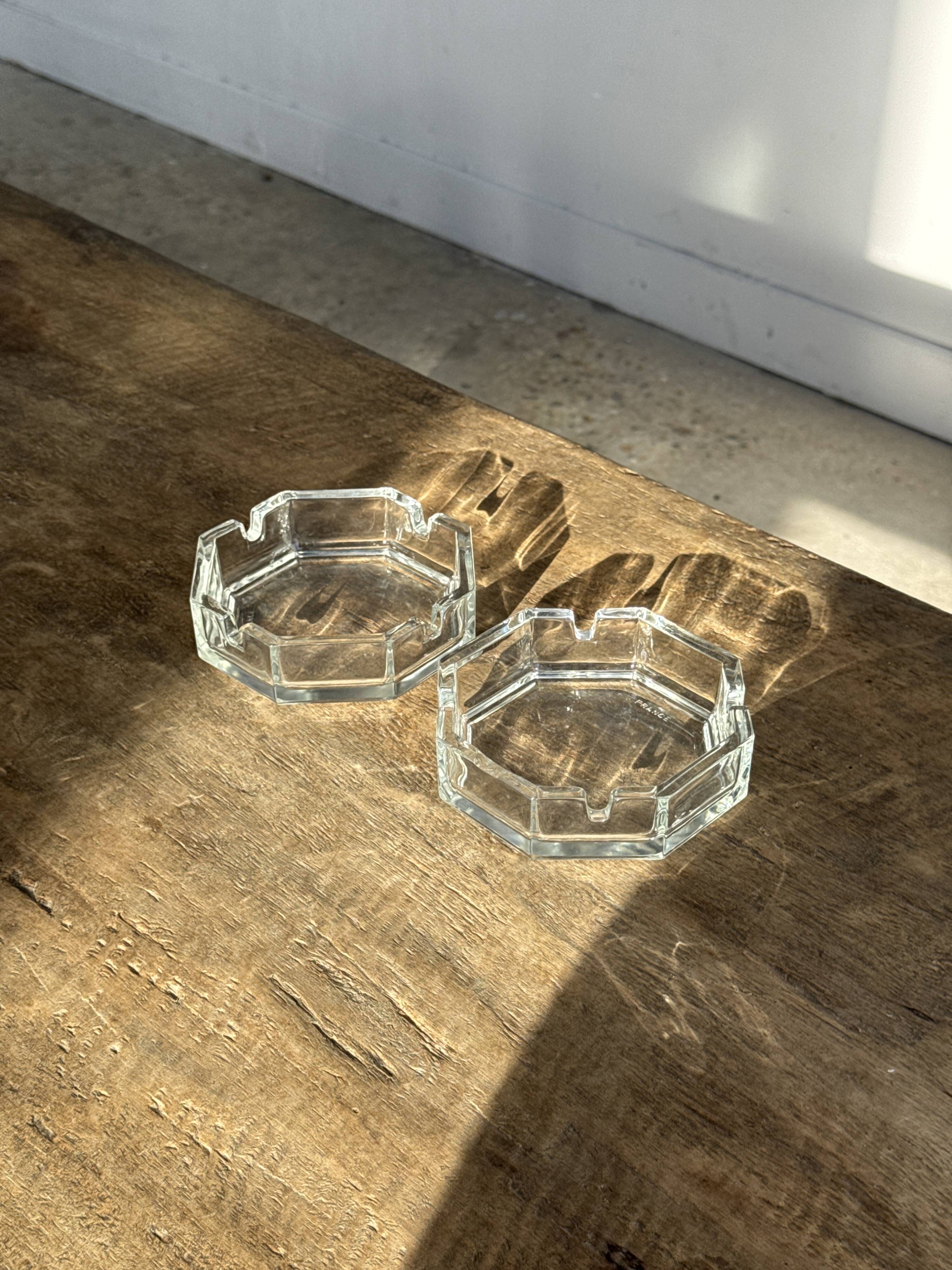 Set of 2 vintage octagonal glass ashtrays D11 H3.5