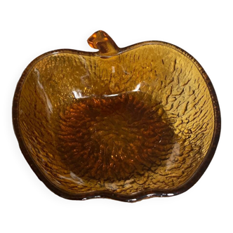 Saladier pomme verre ambré vintage