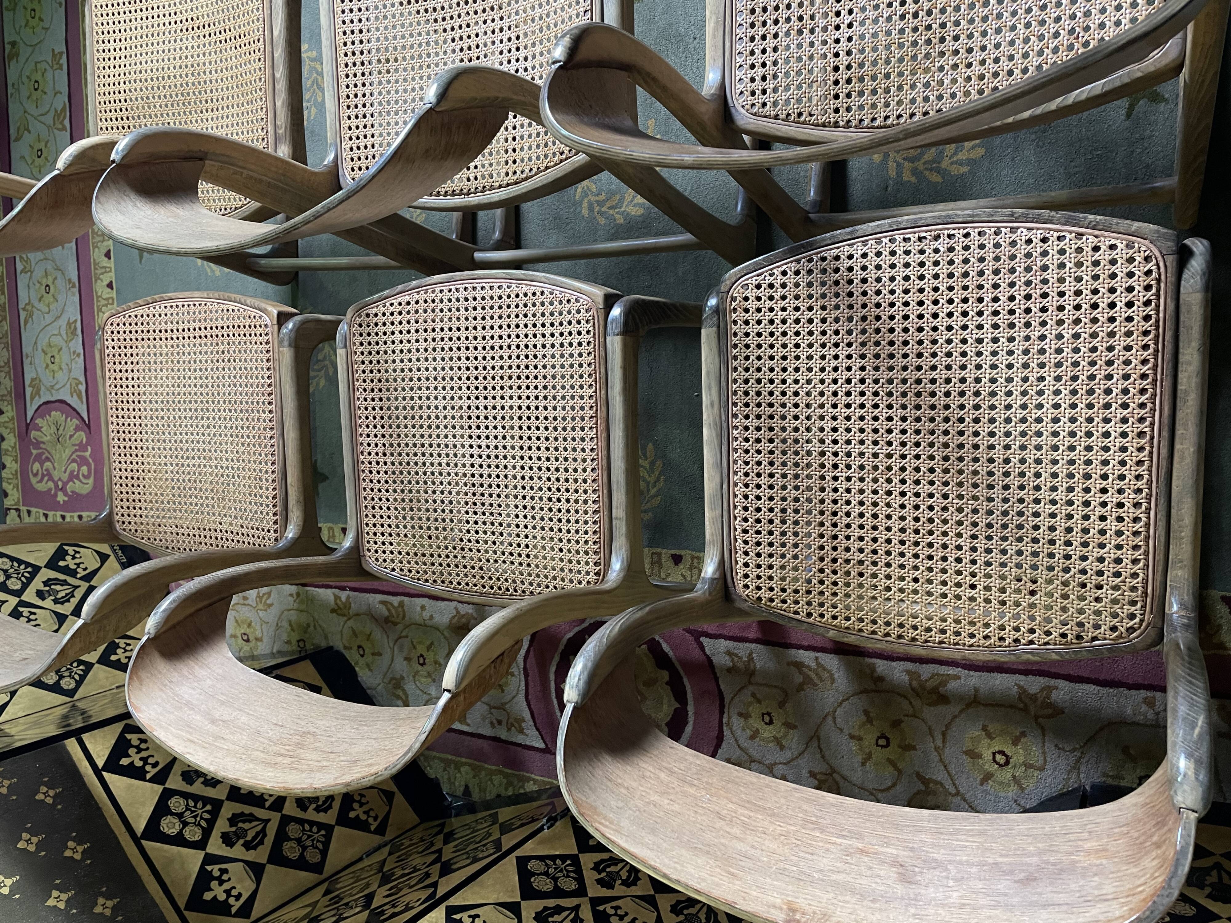 Suite of 6 chairs Baumann sled cannage