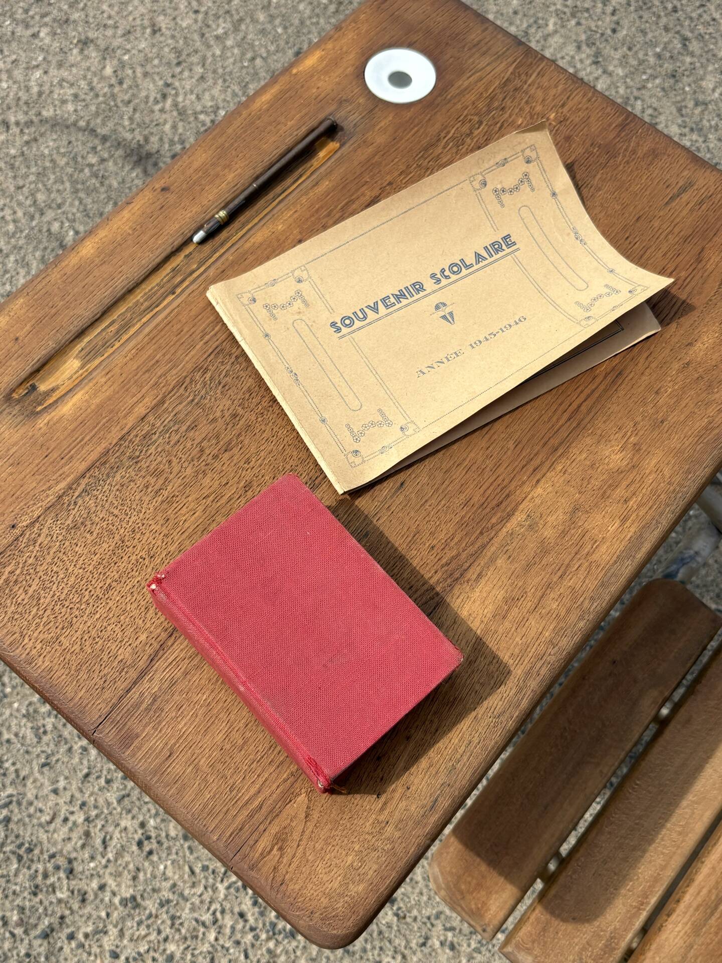 Renovated antique desk with inkwell
