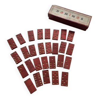 Jeu de dominos en bois rouge années 50 jouet ancien