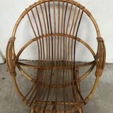Vintage 70s rattan bamboo wicker shell armchair