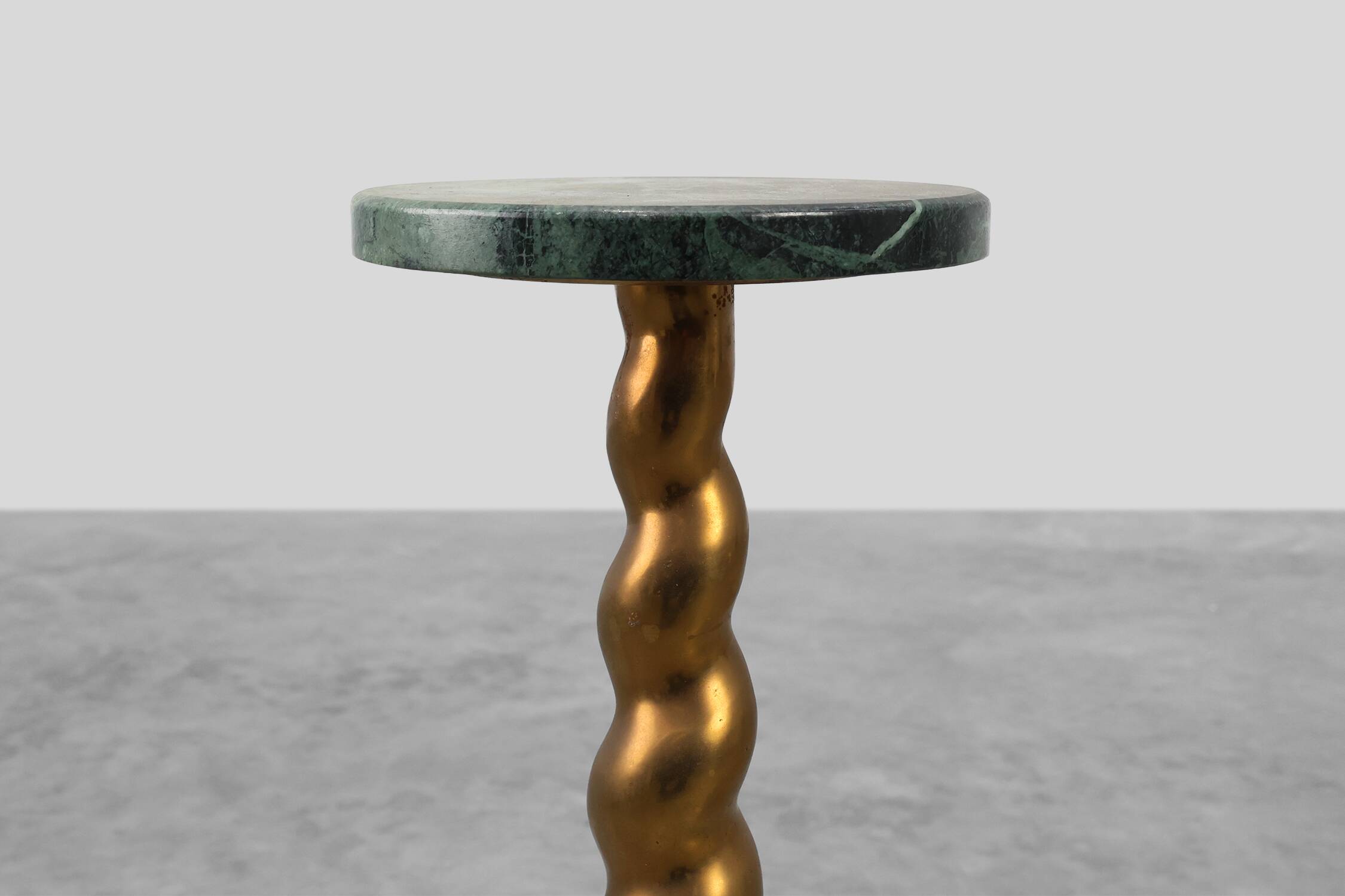 Art Deco side table or pedestal with green marble top and bronze base