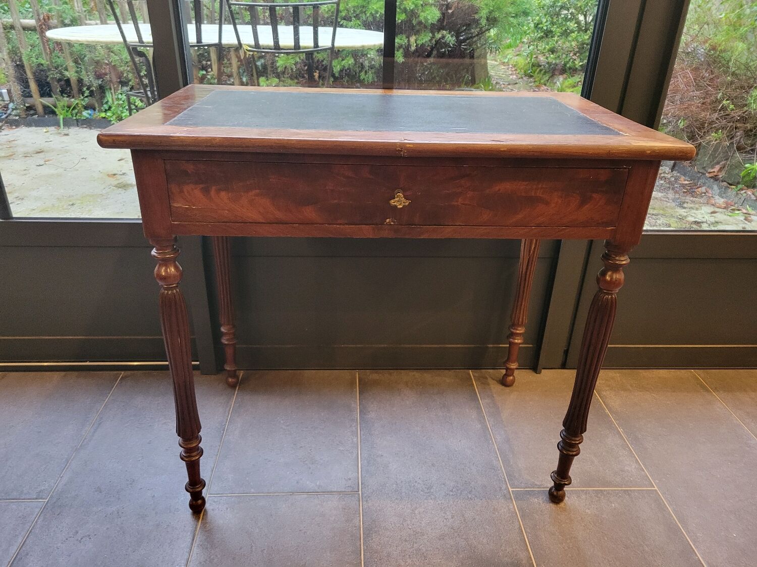 Side table with drawer and leather top