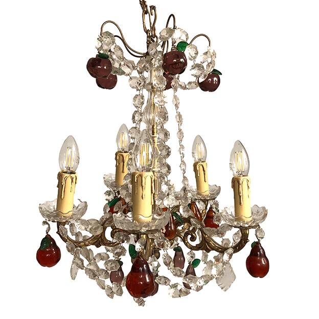 Gilt bronze chandelier, crystal pendants and colored glass pendants in the shape of fruits, late 19th century