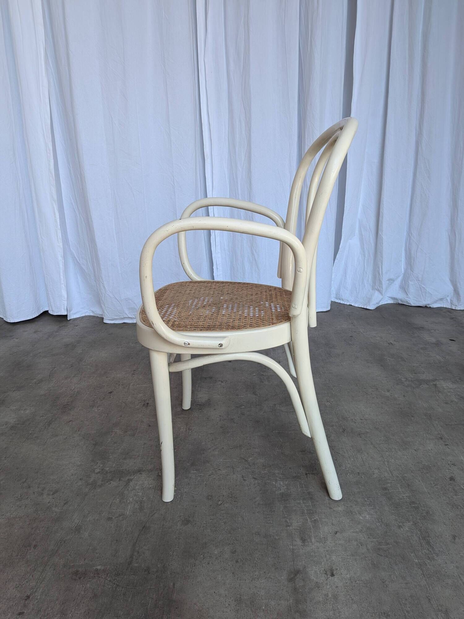 Vintage Thonet Style Dining Chair: White Beech Bentwood Cane Seat