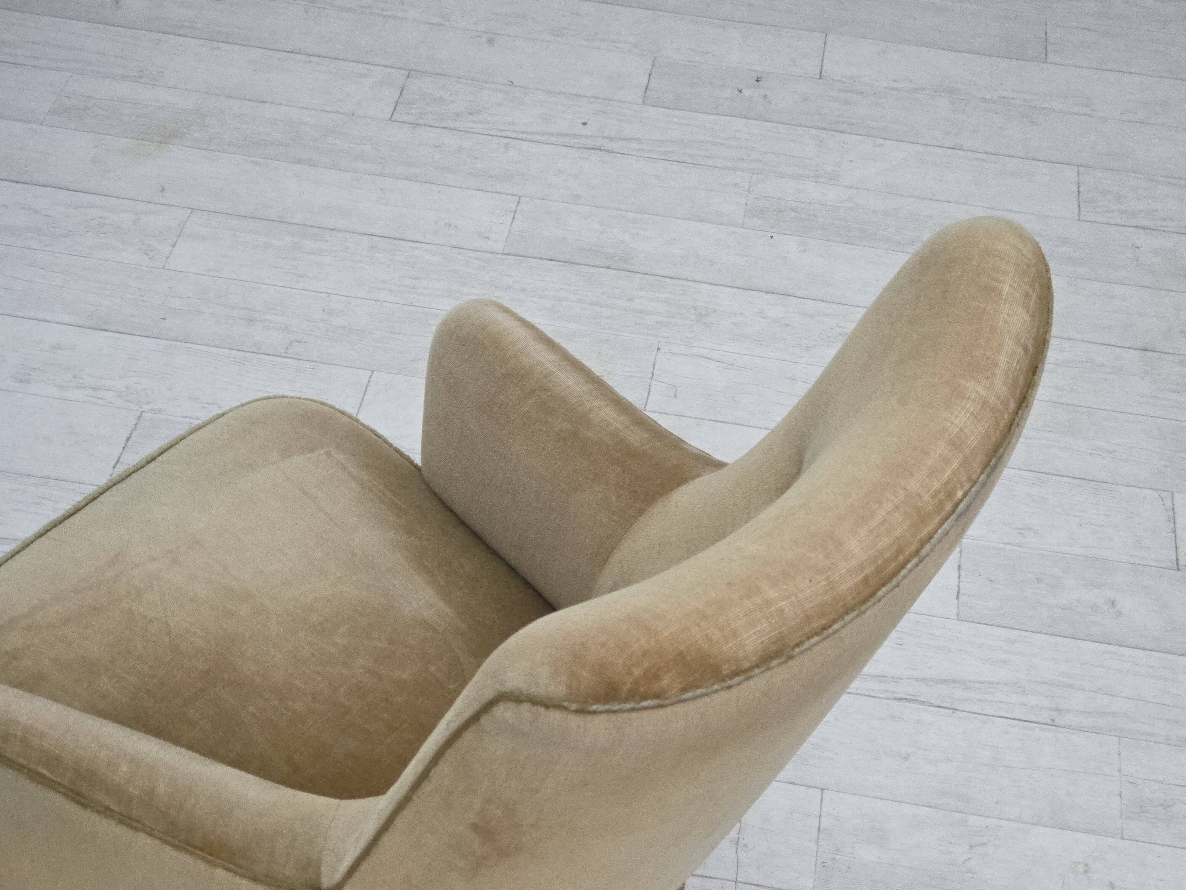 1970s, Danish armchair., original light green furniture velour.