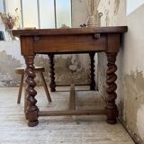 Paneled walnut desk with turned legs, 1900