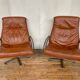 Pair of Scandinavian leather relax vintage armchairs brand Kebe