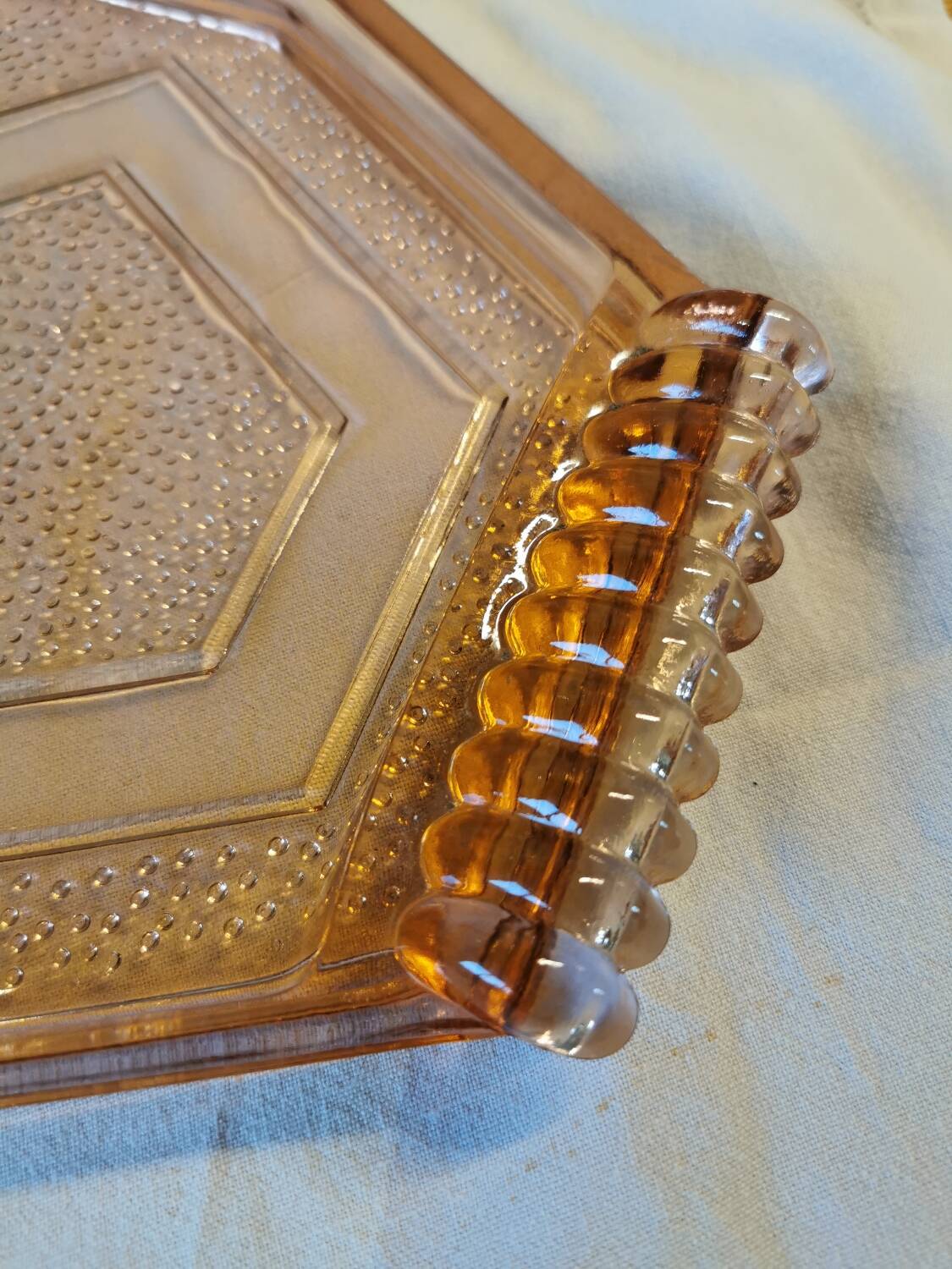 Pink molded glass dish