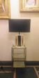 1970s modernist table lamp in brass with reed decoration.