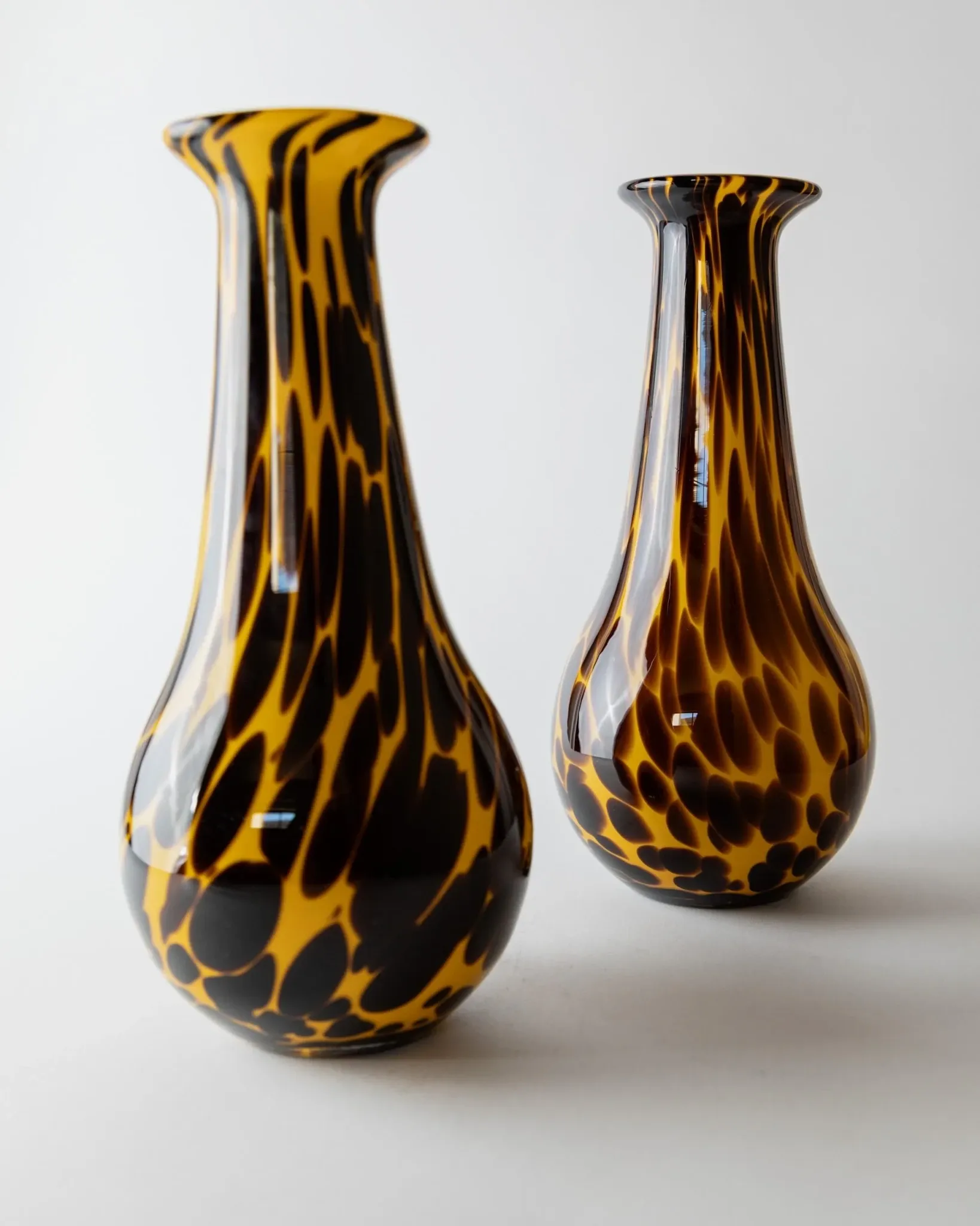 Vintage Murano glass vase from the 1990s, yellow art glass with black spots, postmodern Italian design.