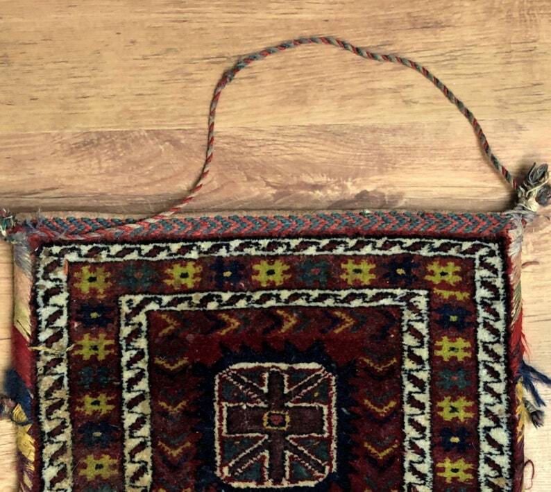 Vintage Handmade Wool Carpet Bag: Oriental Tribal Art Shoulder Bag