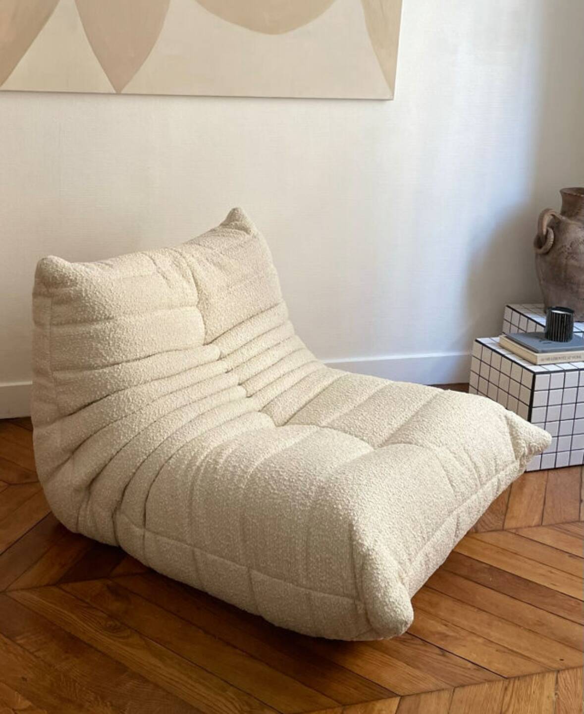 Togo Ligne Roset armchair by Michel Ducaroy in ecru bouclette