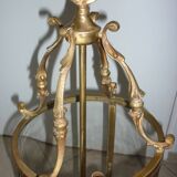 Antique glass and brass lantern pendant light, 3 lights