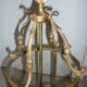 Antique glass and brass lantern pendant light, 3 lights