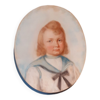 Pastel Ancien Portrait D'enfant Daté 1921 Et Signé