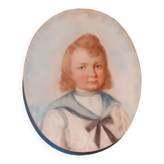 Pastel Old Portrait Of A Child Dated 1921 And Signed