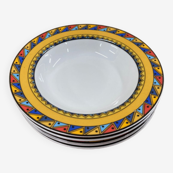 5 assiettes creuses motifs géométriques 1990