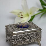 Vintage Silver Metal Jewelry Box Japan