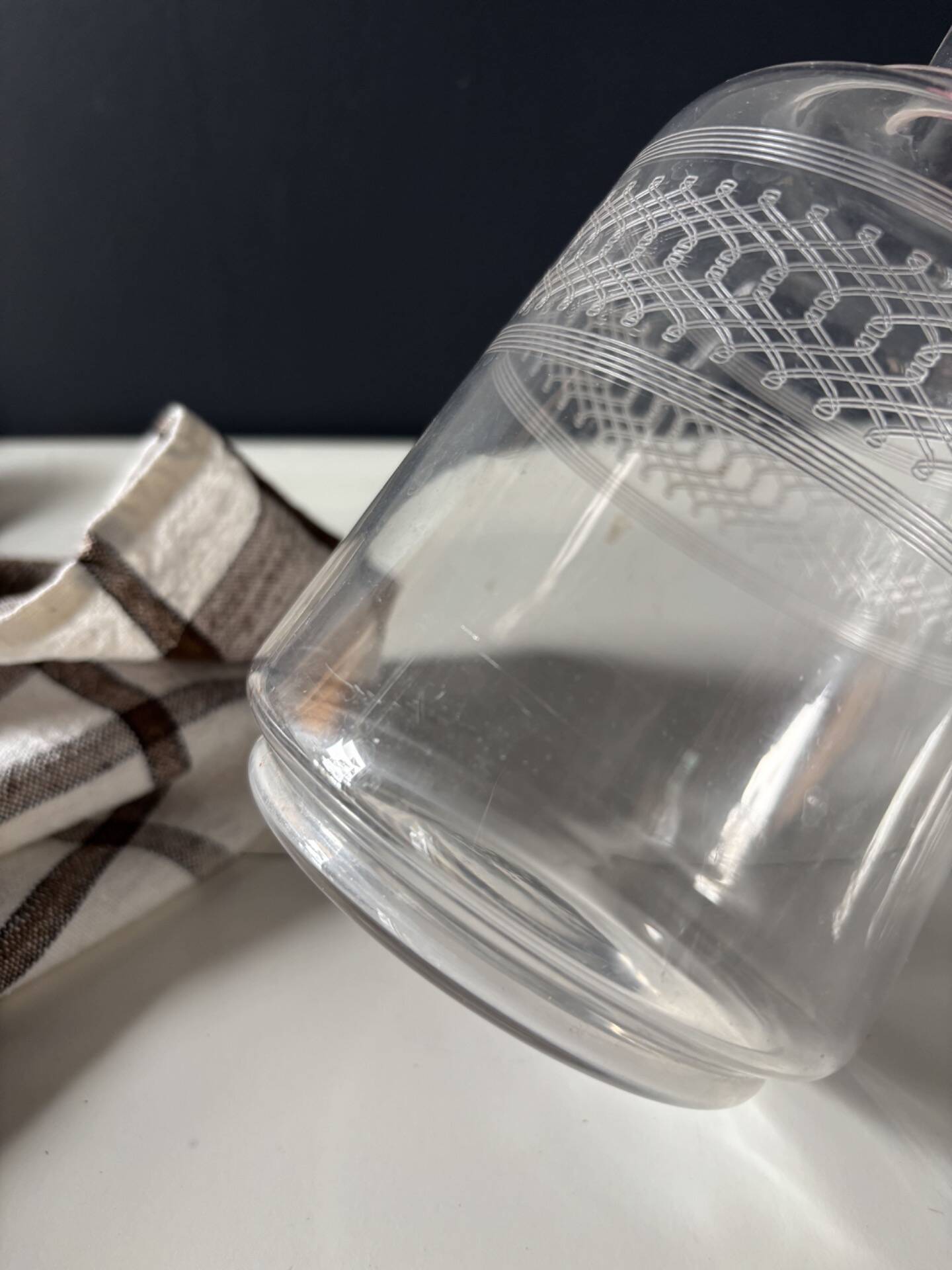 Antique engraved glass carafe with its stopper