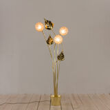 Brass floor lamp in the style of Tommaso Barbi with floral ornaments
