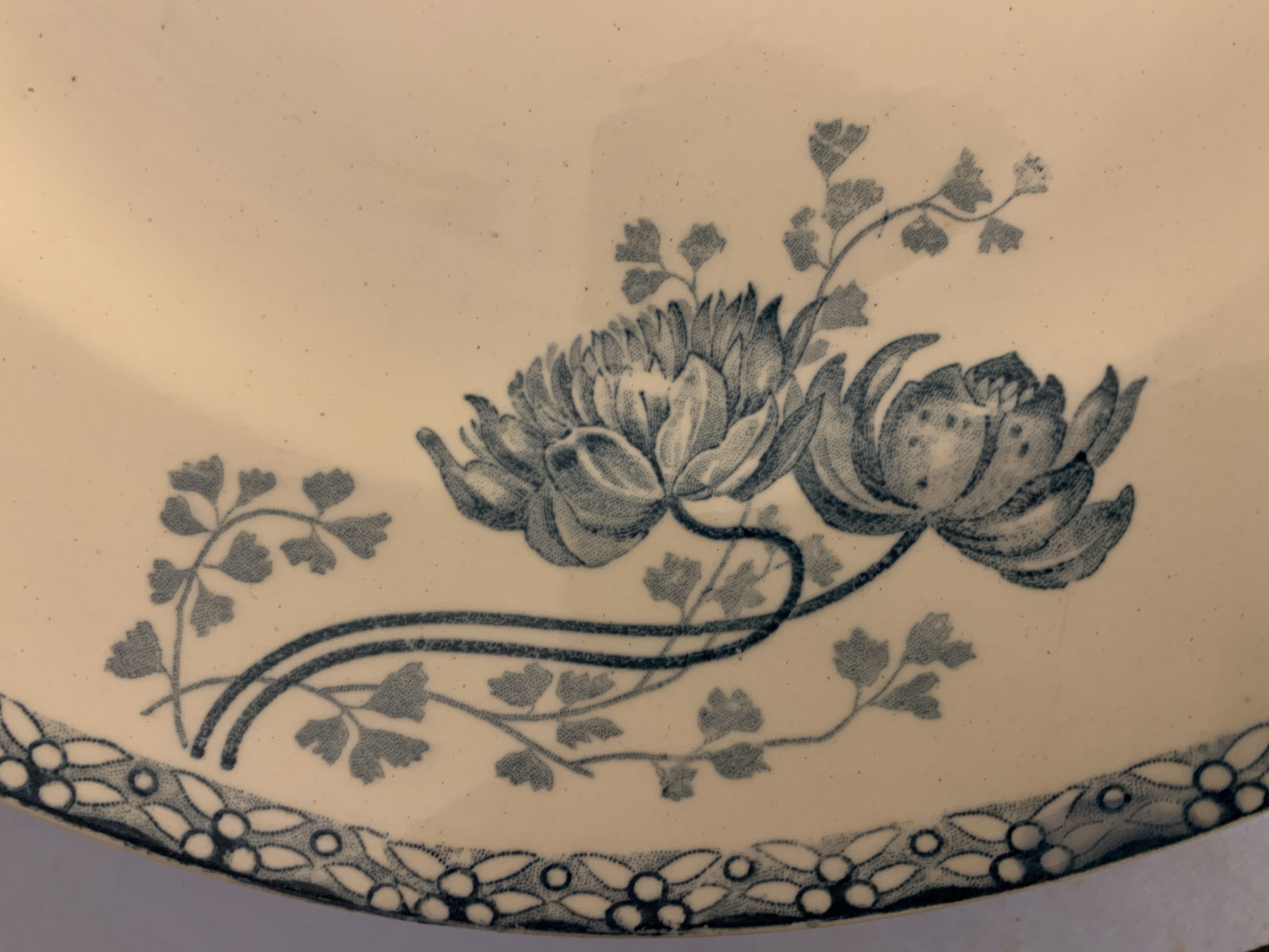 12 dessert plates and an art nouveau dish Royat de Sarreguemines