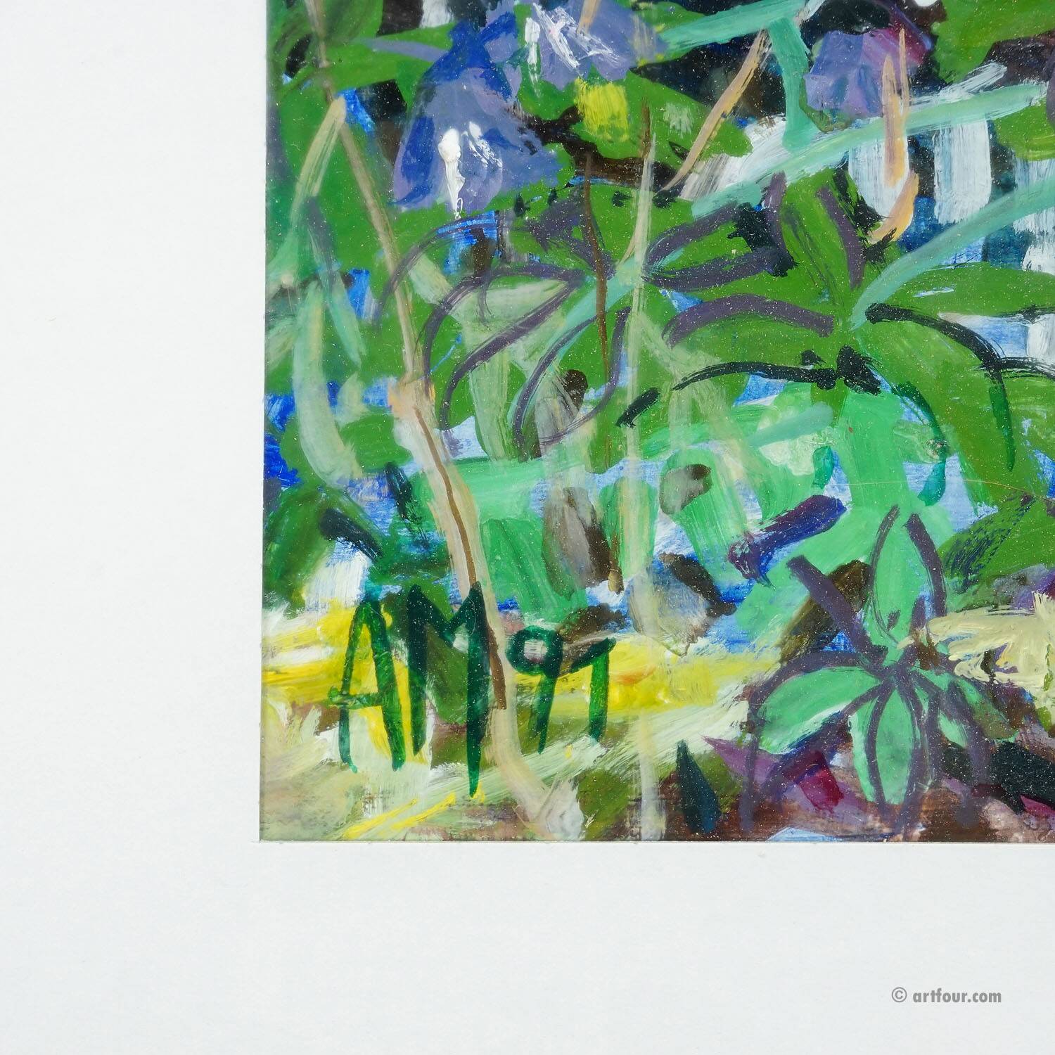 Campanules avec papillon citron - peinture originale, Alexander Michael 1991