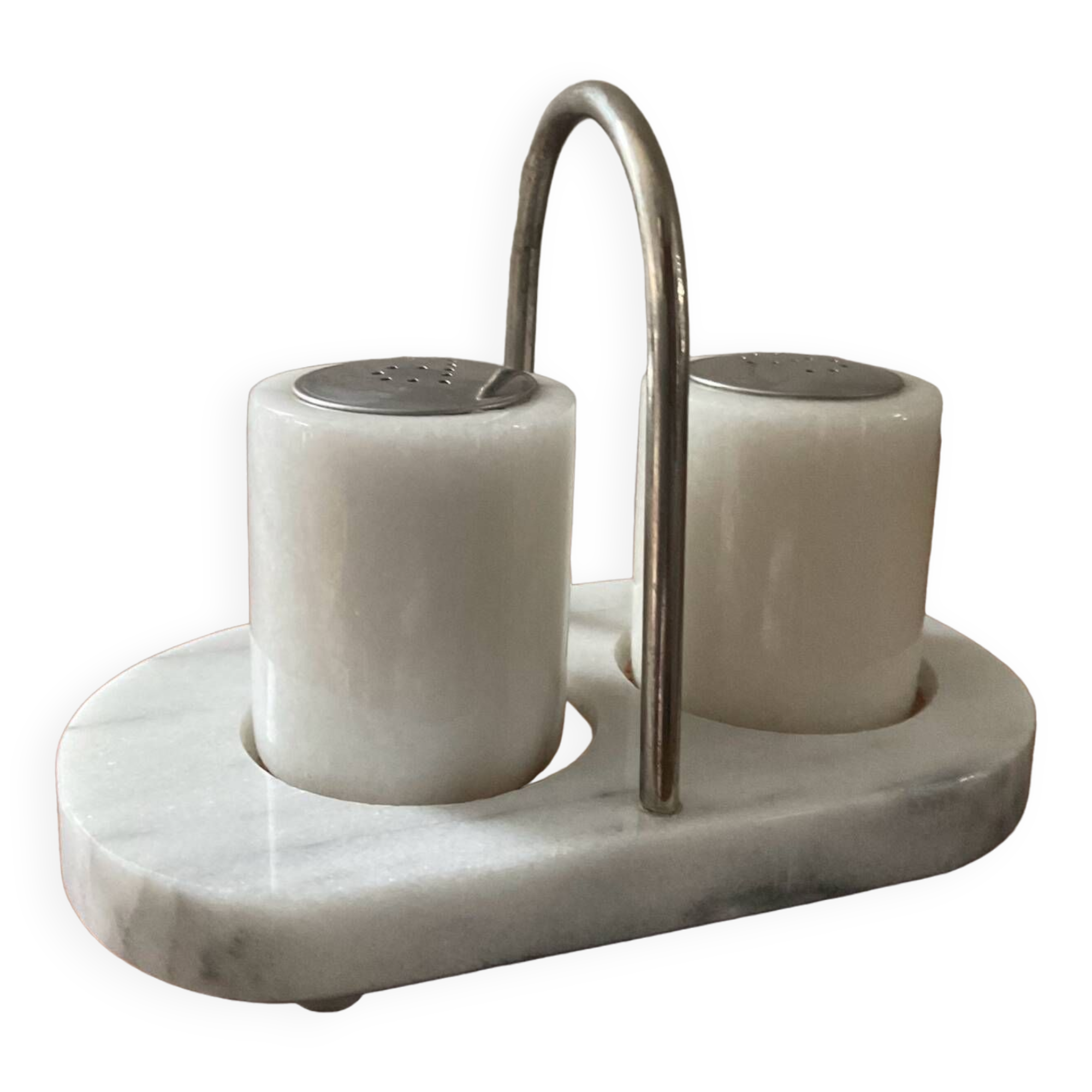 Vintage white marble salt and pepper shaker set