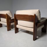 Mid-century walnut "Sapporo" armchairs by Mario Marenco for Mobil Girgi, 1970.
