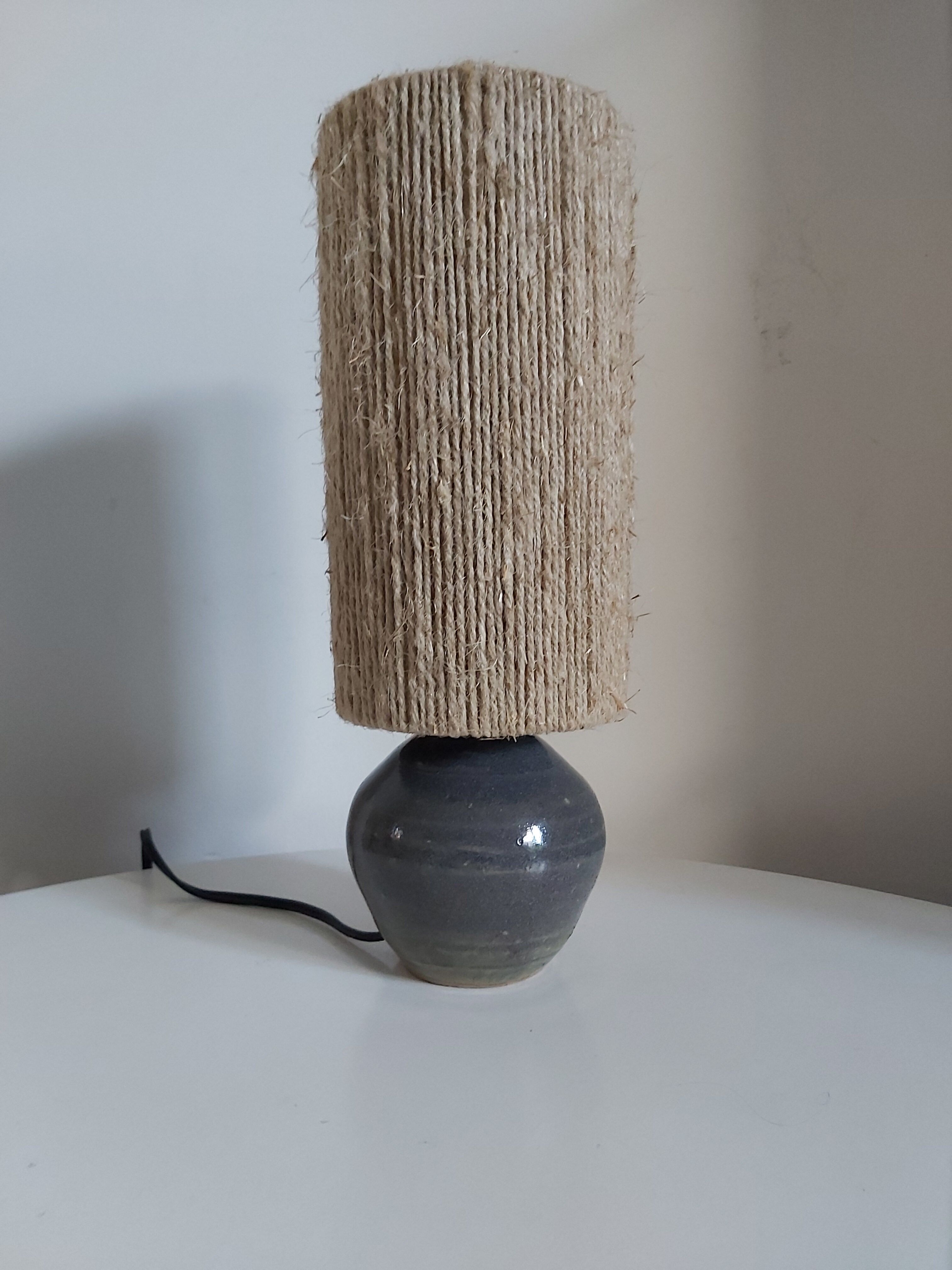 Vintage stoneware and rope lamp